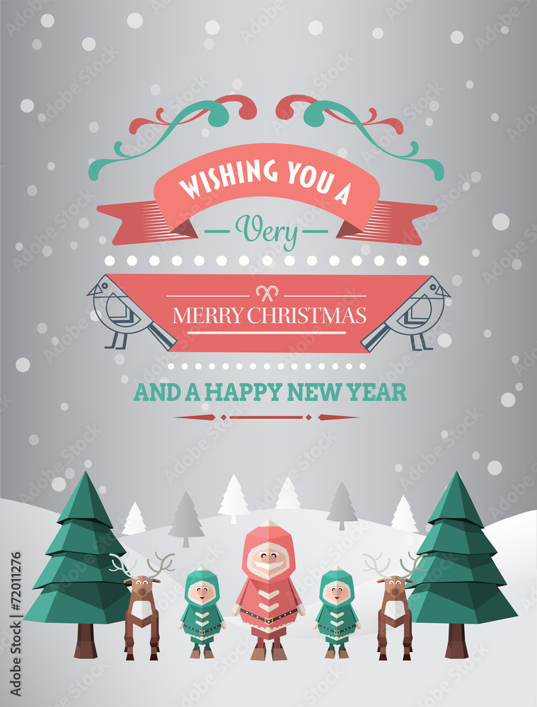 Merry christmas and happy new year vector - obrazy, fototapety, plakaty 