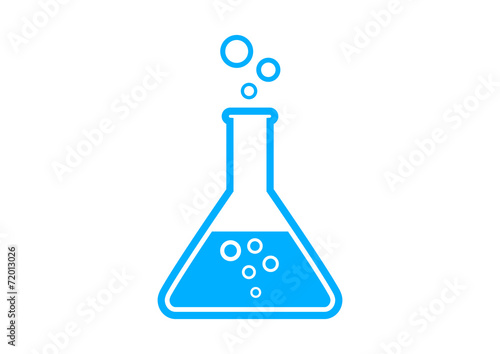 Blue laboratory glass on white background