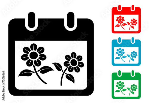 Pictograma calendario con simbolo primavera con varios colores