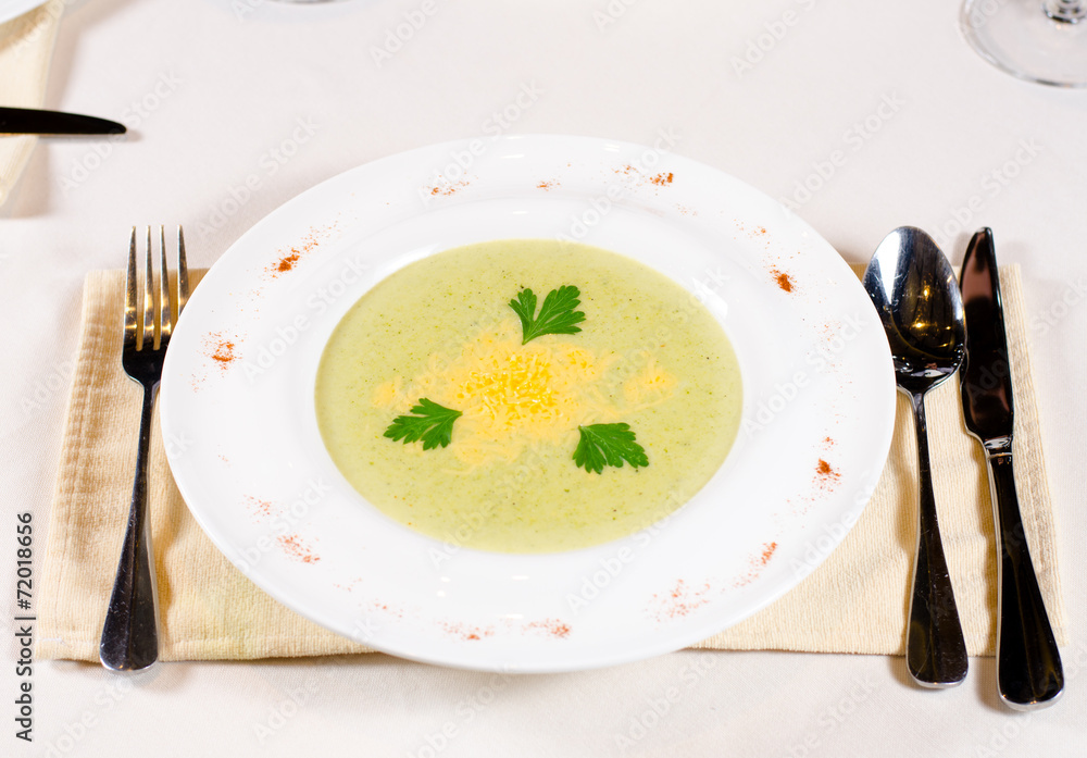 Artistic plating of delicious vegetable soup Artistic plating of delicious vegetable soup