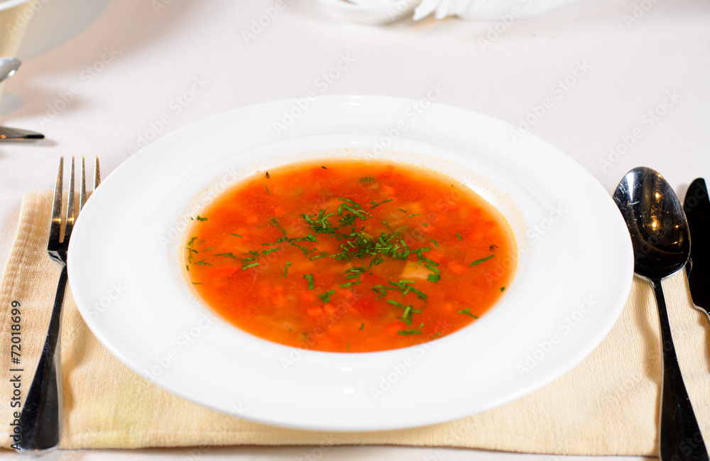Bowl of spicy vegetable minestrone soup Bowl of spicy vegetable minestrone soup