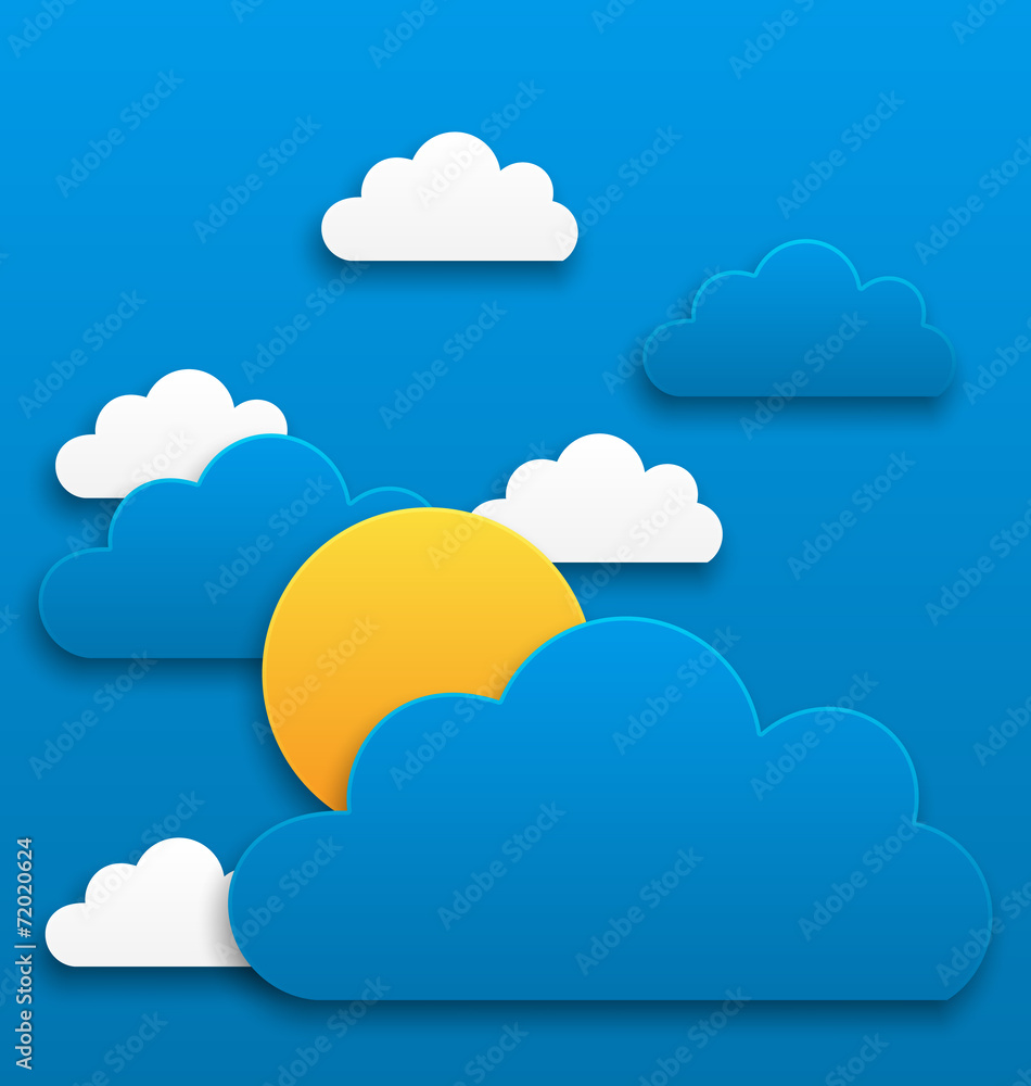 Paper sun with clouds, abstract summer background Paper sun with clouds, abstract summer background