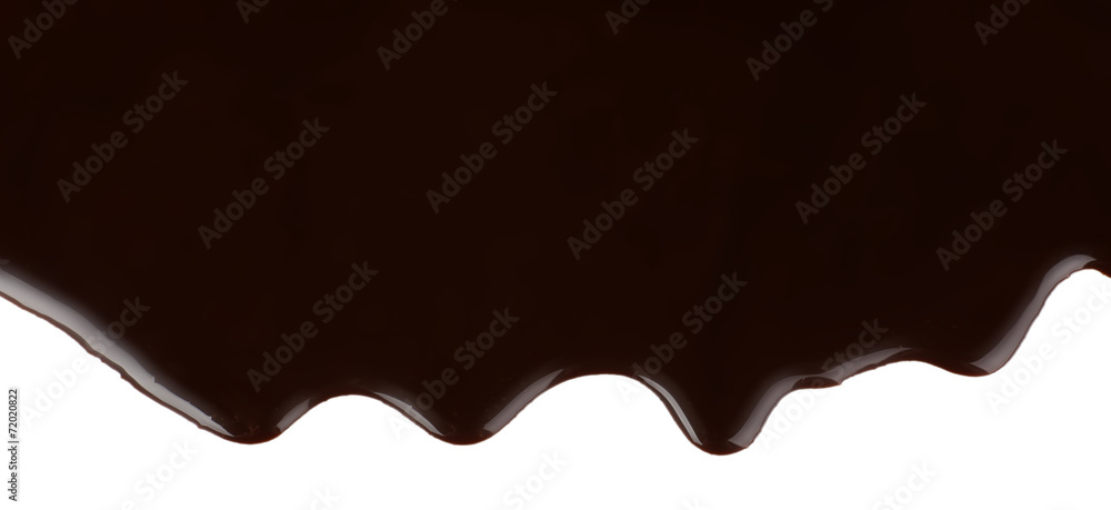 Melted chocolate dripping on white background Melted chocolate dripping on white background