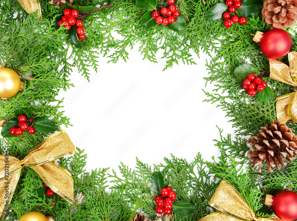 Beautiful Christmas border from fir and mistletoe Beautiful Christmas border from fir and mistletoe