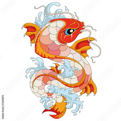tattoo sketch red Japanese carp in water