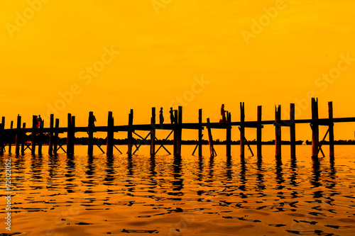 U bein bridge and sunset in Taungthaman lake  Amarapura  Myanmar