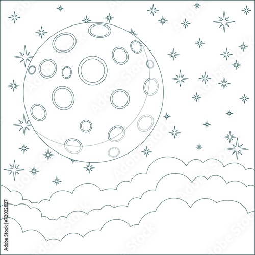 Illustration of a Cartoon moon with space for text in the clouds