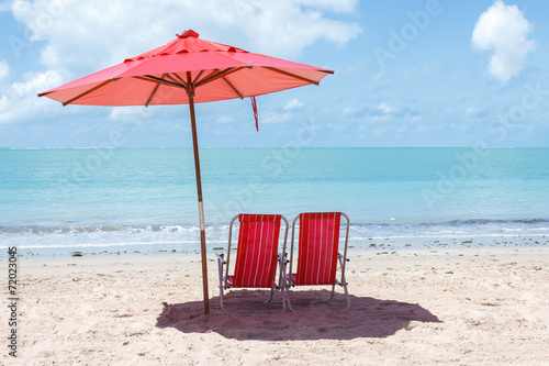chairs and umbrella at Ponta Verde, Maceio, Alagoas, Brazil