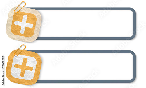 yellow frames with texture crumpled paper and plus symbol