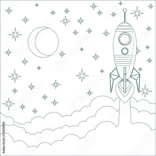 Rocket , moon in sky with space for text