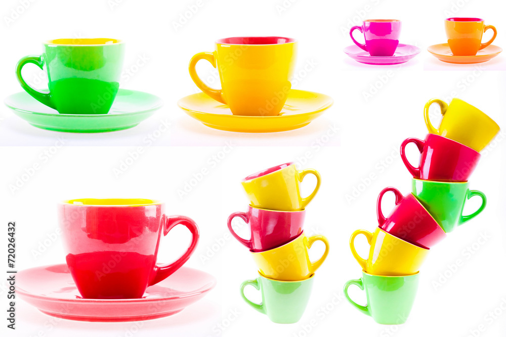 Beautiful Yellow, Red, Green Color Cups, Set, Collage Beautiful Yellow, Red, Green Color Cups, Set, Collage