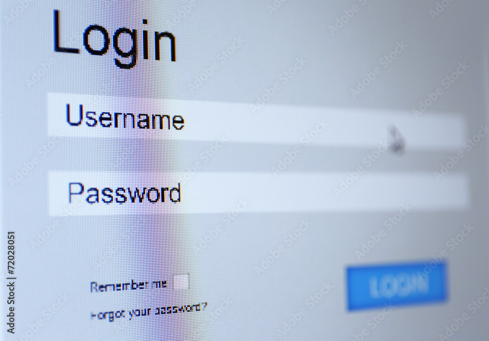 Login and password on monitor screen