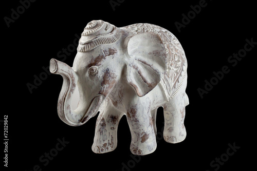 White Wooden Elephant on Black Background