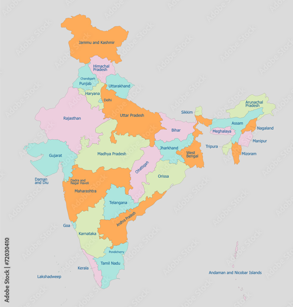 Fototapeta premium Highly detailed political India map