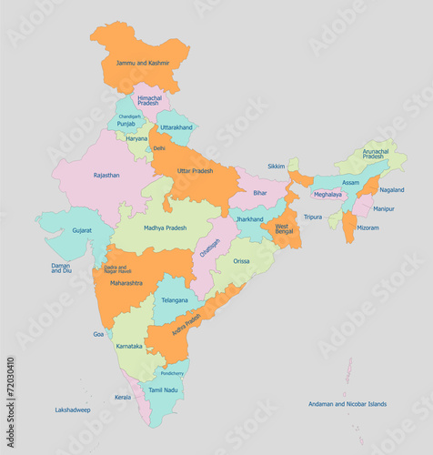 Highly detailed political India map