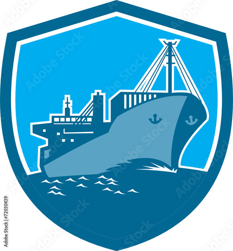 Container Ship Cargo Boat Shield Retro