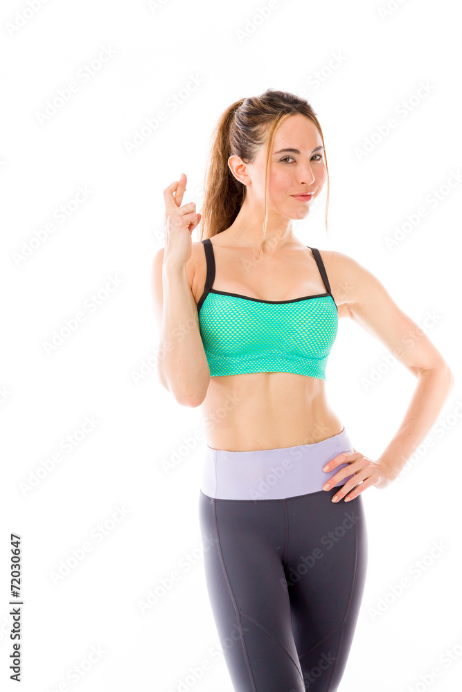 model isolated with fingers crossed for luck model isolated with fingers crossed for luck