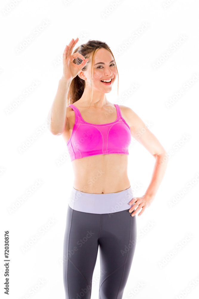 model isolated on plain background hand gesture ok sign model isolated on plain background hand gesture ok sign