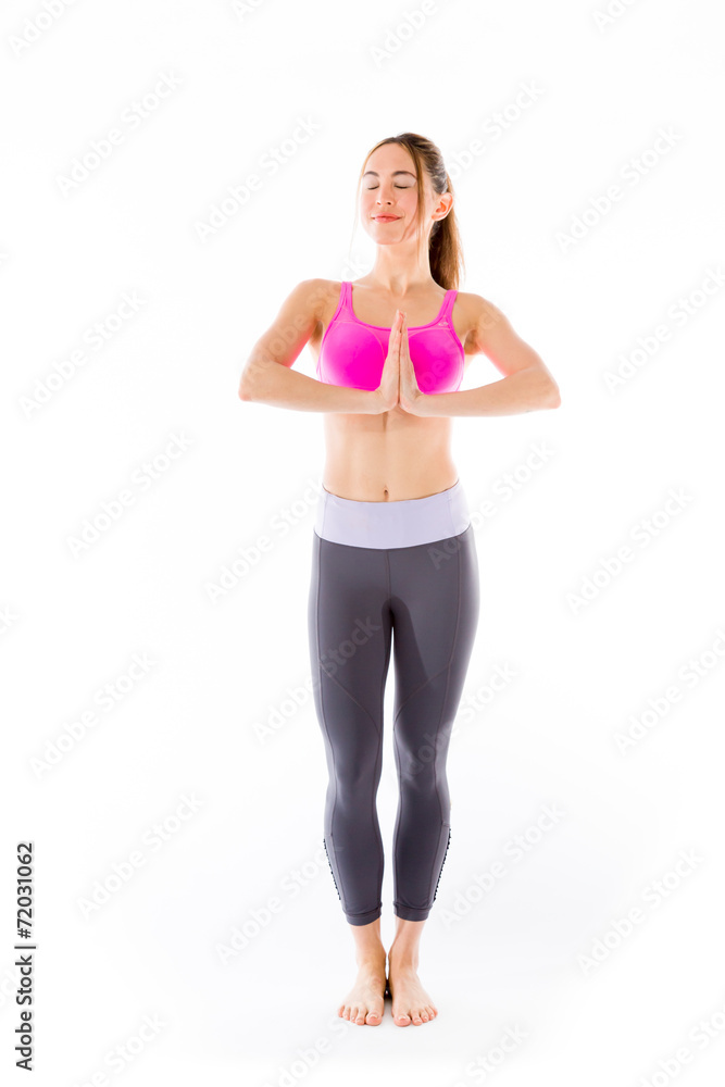 model isolated on plain background praying wishing model isolated on plain background praying wishing