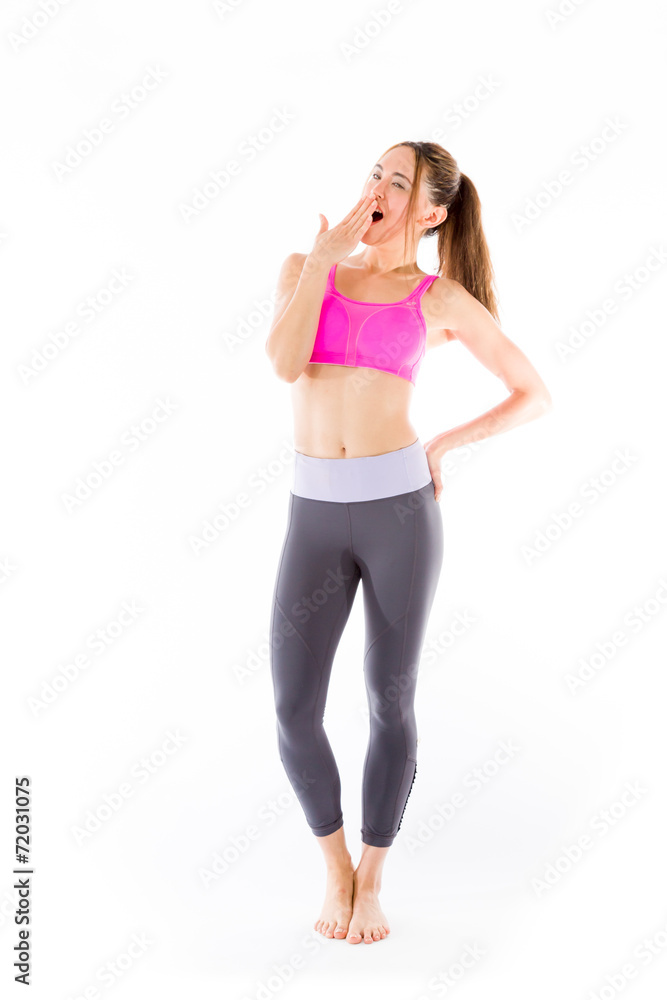 model isolated on plain background tired bored yawning model isolated on plain background tired bored yawning