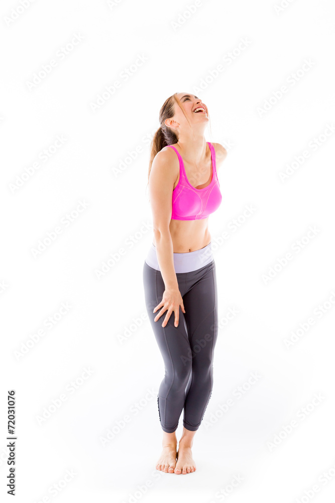 model isolated on white funny laughing model isolated on white funny laughing