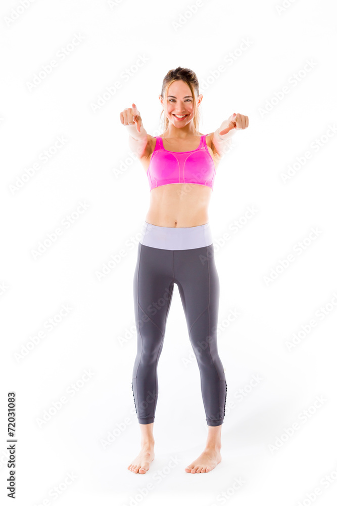 model isolated on plain background fingers pointing to camera model isolated on plain background fingers pointing to camera