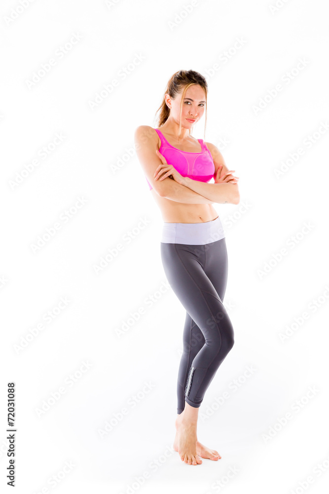model isolated on plain background happy smiling arms crossed model isolated on plain background happy smiling arms crossed