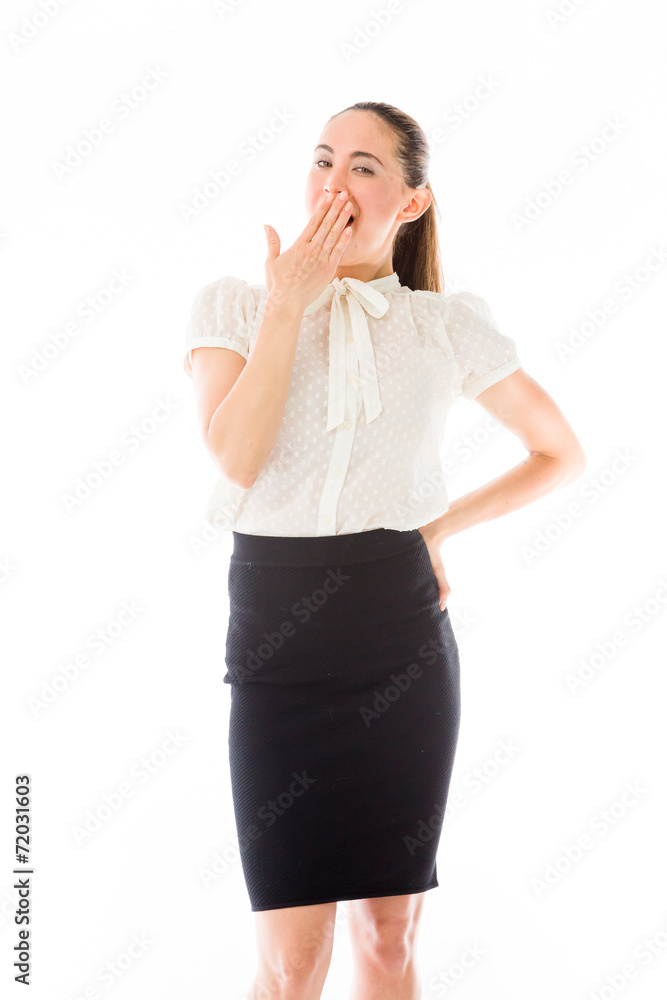model isolated on plain background tired bored yawning model isolated on plain background tired bored yawning