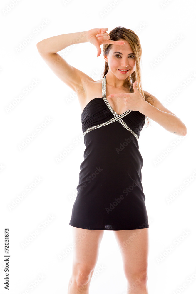 Fototapeta premium model isolated on plain background hand gesture framing focusing
