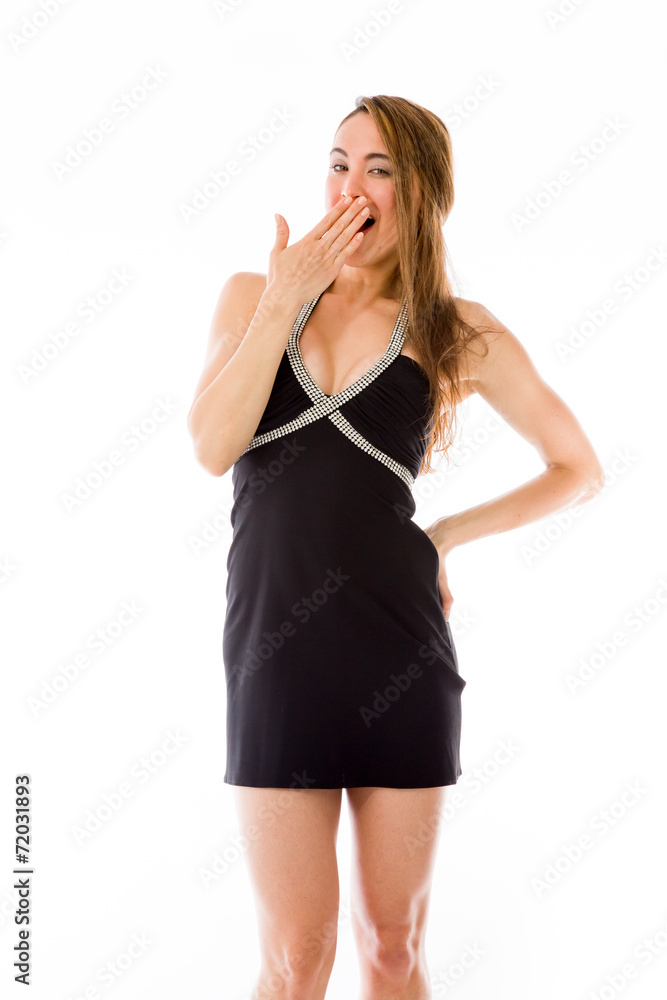 model isolated on plain background tired bored yawning model isolated on plain background tired bored yawning
