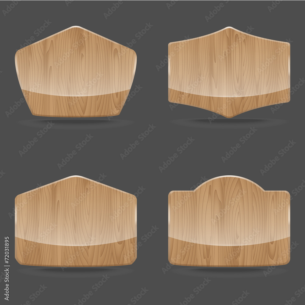 Set wooden sign boards with glossy