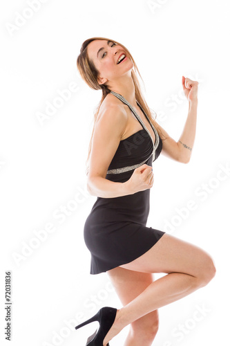 model isolated on plain background victory confident