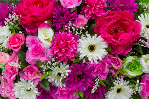 Background of colorful decorative flowers mixed beautifully. © kaentian