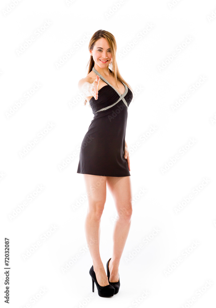 model isolated on plain background greetings hand shake model isolated on plain background greetings hand shake