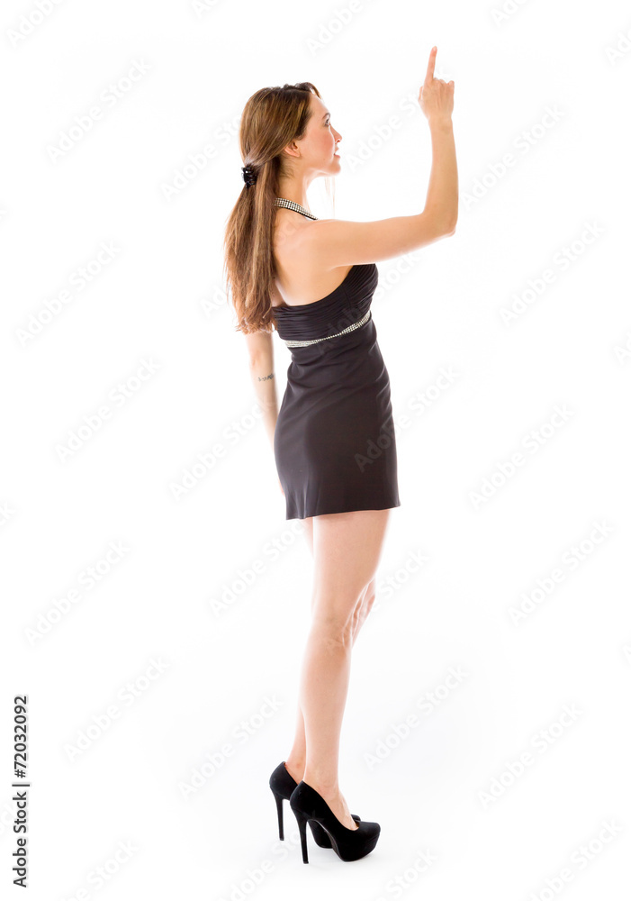 model isolated on plain background back pointing model isolated on plain background back pointing
