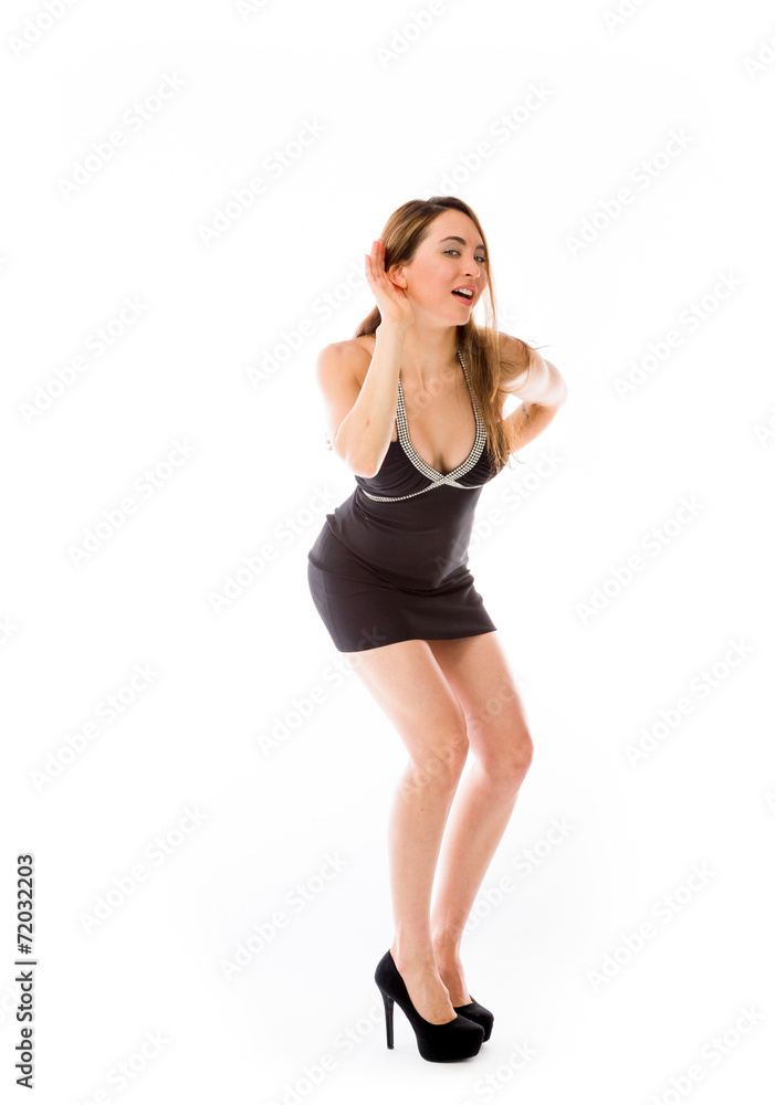 Fototapeta premium model isolated on plain background listening paying attention