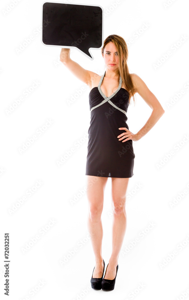 Fototapeta premium model isolated on white holding a sign