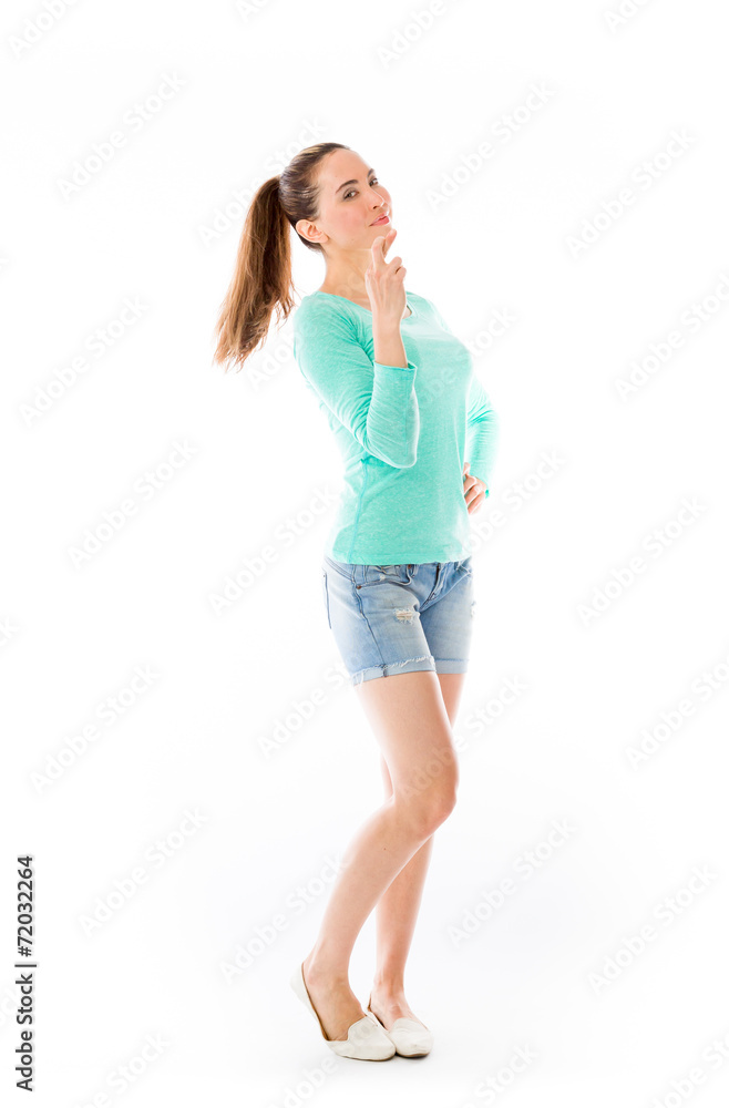 Fototapeta premium model isolated with fingers crossed for luck