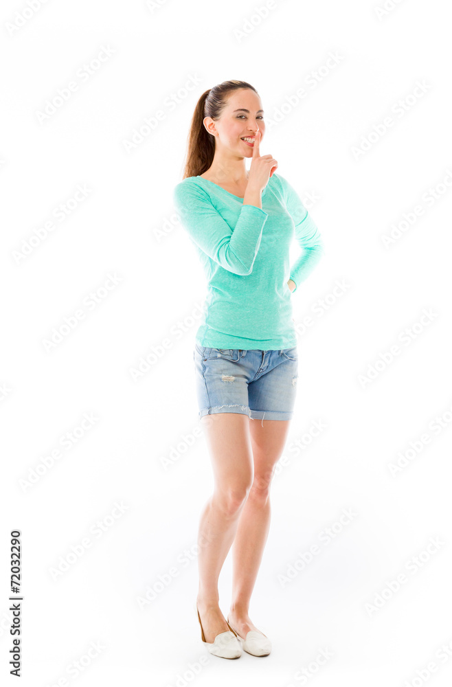 model isolated with finger on lips secret model isolated with finger on lips secret