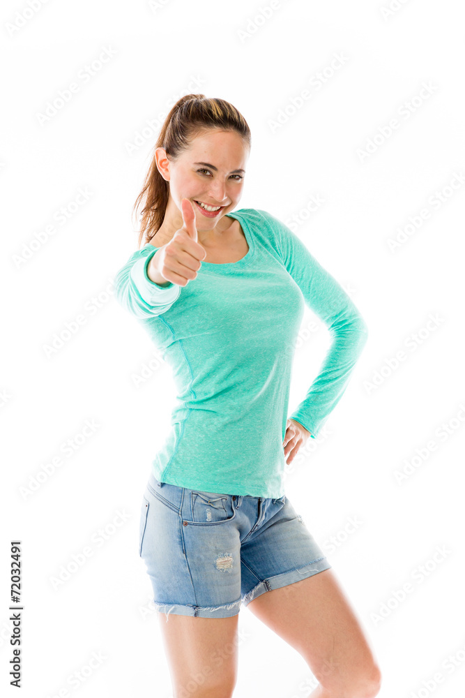 model isolated positive attitude thumbs up model isolated positive attitude thumbs up