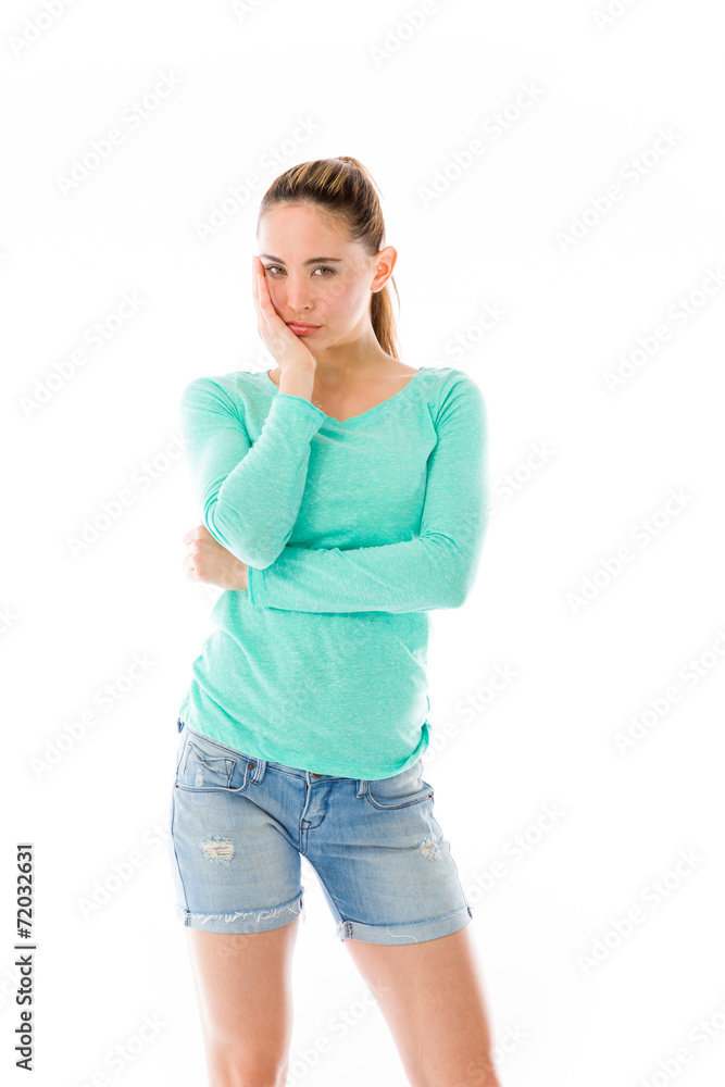 model isolated on plain background bored upset model isolated on plain background bored upset
