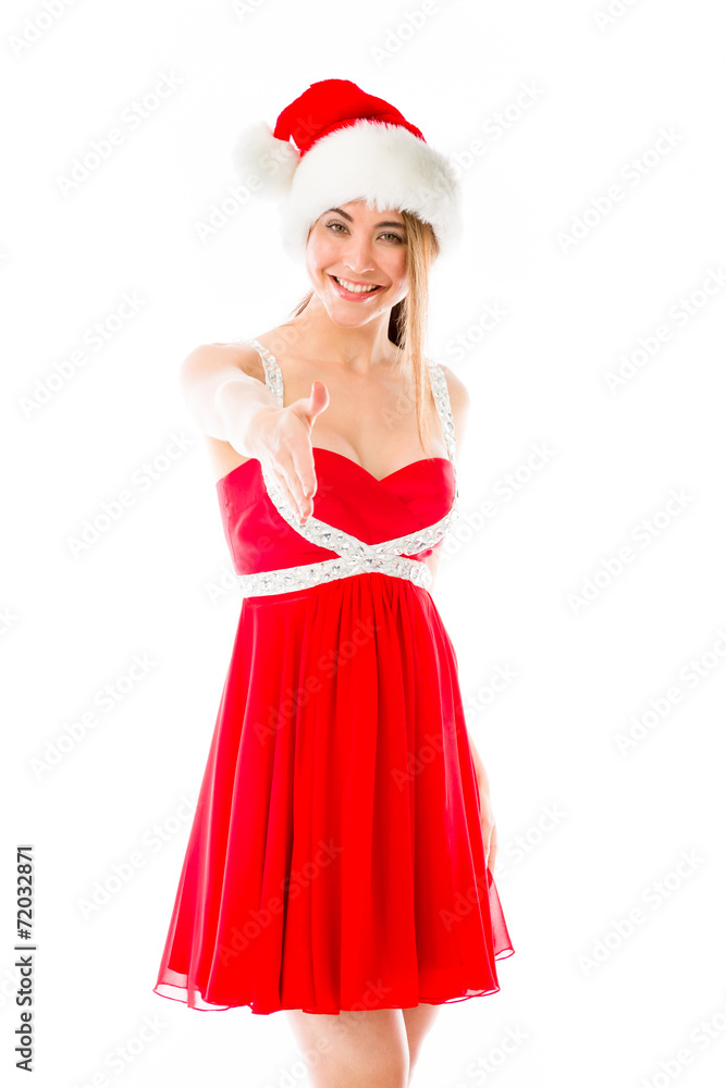model isolated on plain background greetings hand shake model isolated on plain background greetings hand shake