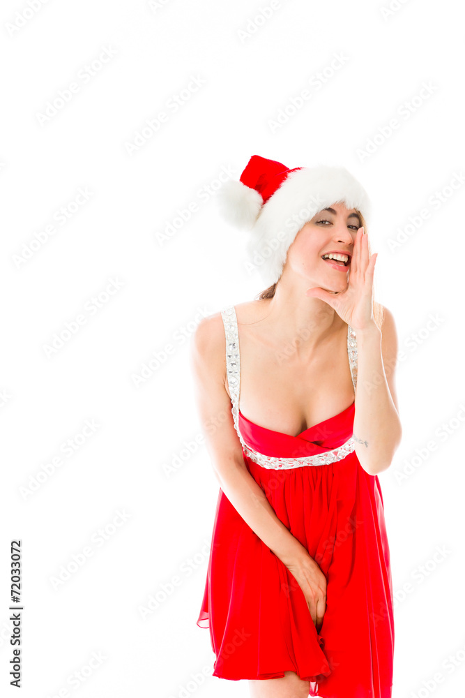 model isolated on plain background calling shouting model isolated on plain background calling shouting