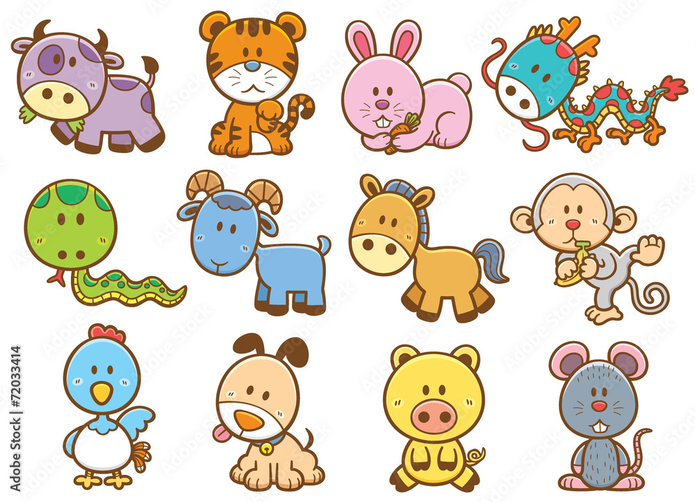 Vector illustration of Chinese Zodiac animal cartoon Vector illustration of Chinese Zodiac animal cartoon