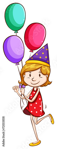 A simple drawing of a young girl with balloons