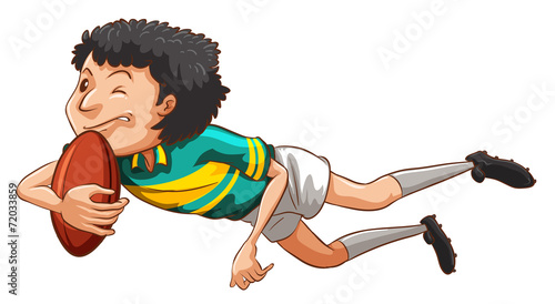 A simple drawing of a boy playing rugby