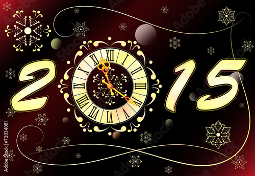 Christmas background with clock, banner, vector illustration