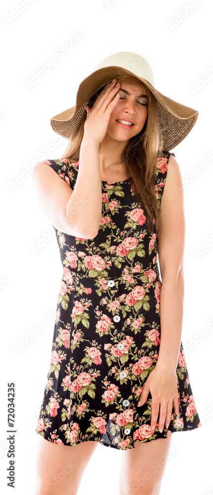 model isolated on plain background confused headache model isolated on plain background confused headache