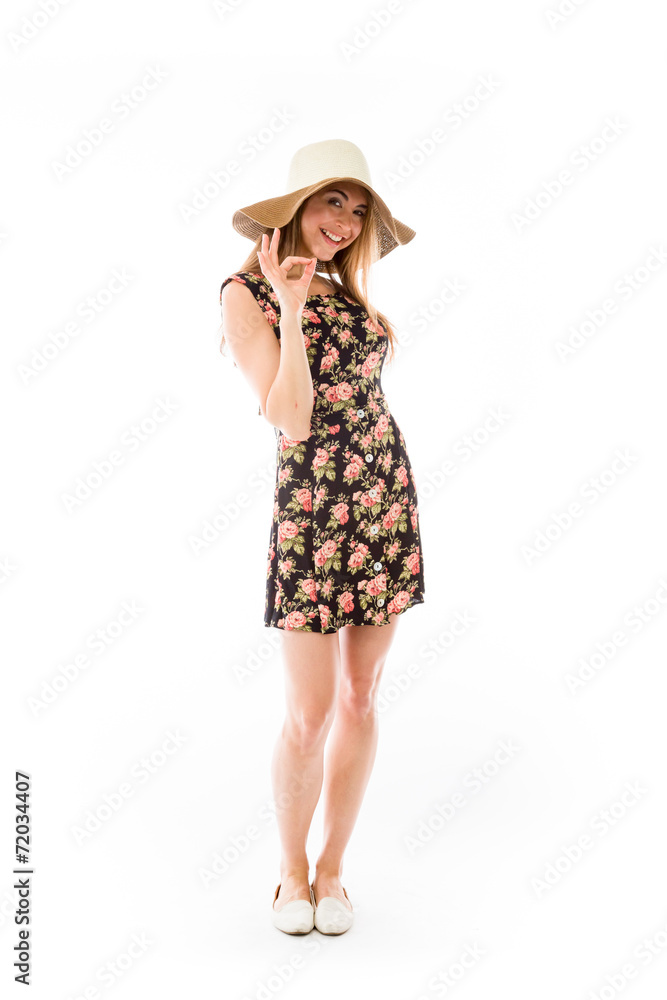 model isolated on plain background hand gesture ok sign model isolated on plain background hand gesture ok sign