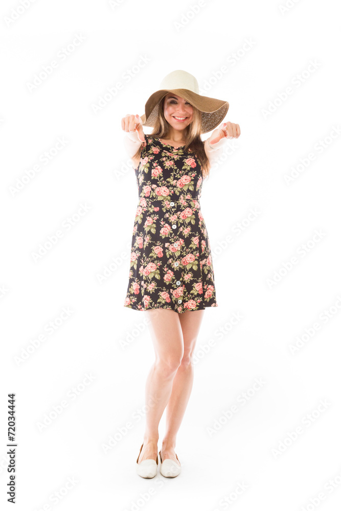 model isolated on plain background fingers pointing to camera model isolated on plain background fingers pointing to camera